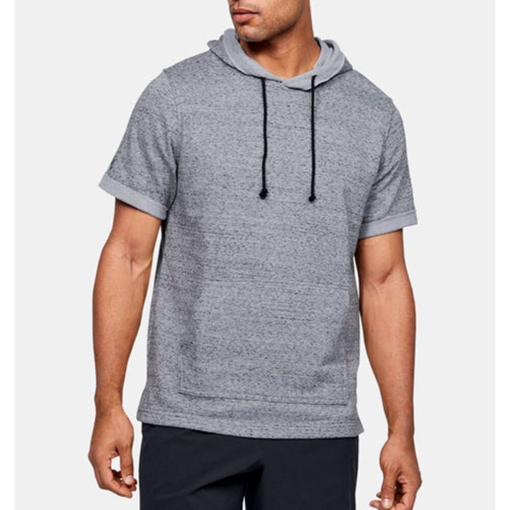 NWT Under Armour UA Team Stadium Short Sleeve Hoodie in Steel Heather sz Small